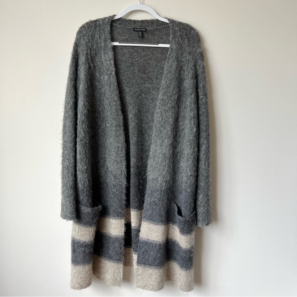 Eileen Fisher Italian Yarn Mohair Alpaca Blend Simple Longline Cardigan Sweater